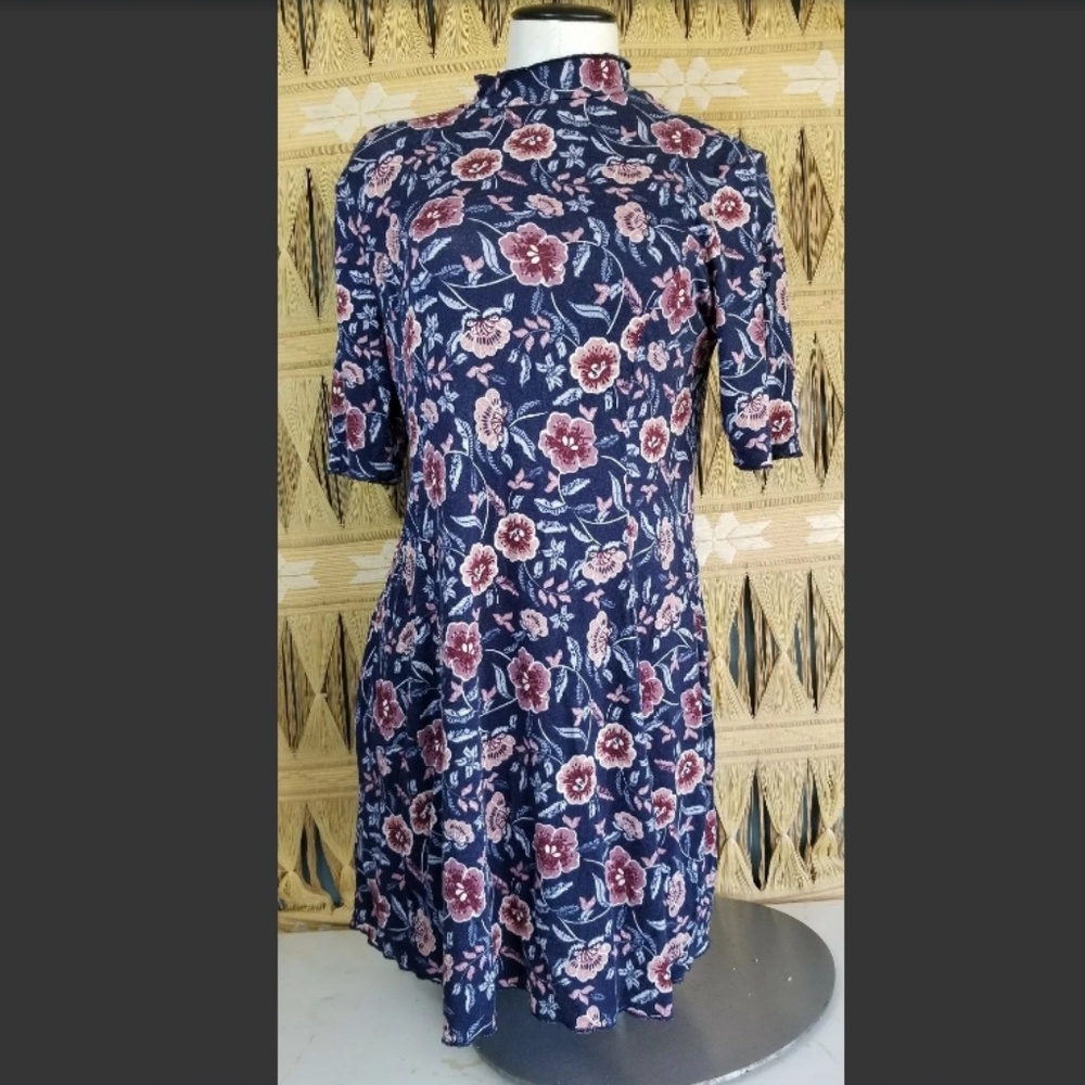 Wallflower sleeved dress tunic L Navy Blue & Flor